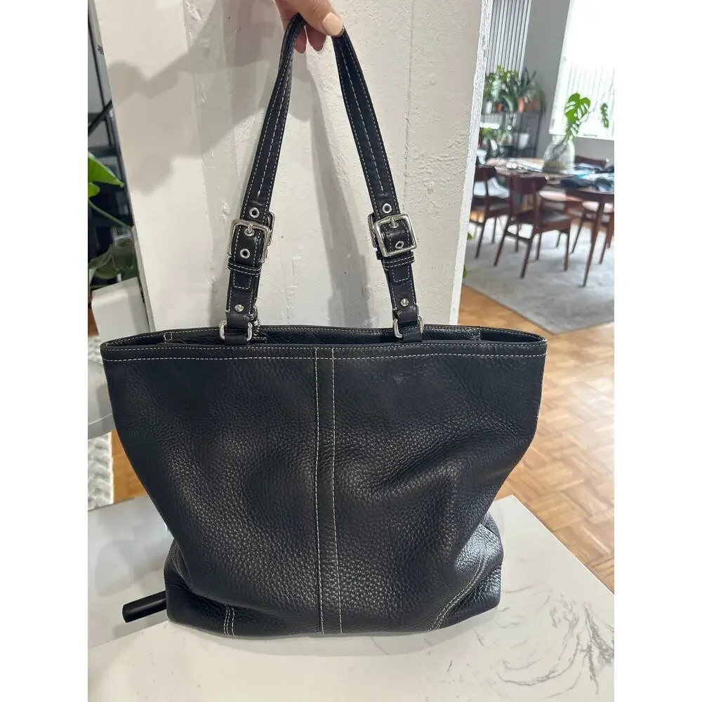 COACH Hamilton Purse Shoulder Hand Bag Black Pebble Leather Tote, Medium, EUC